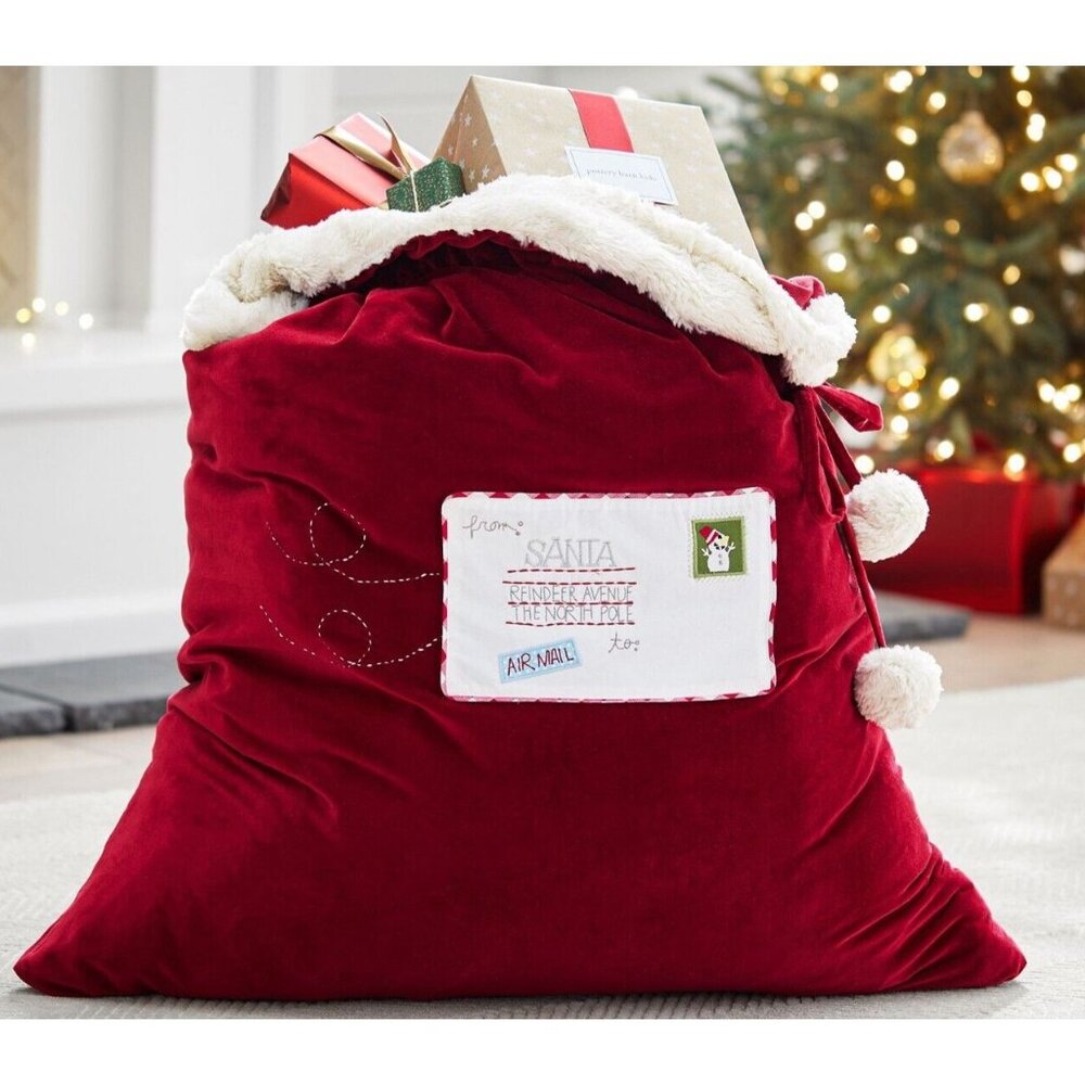 Pottery Barn Ella Letters to Santa Bag Velvet Sack Christmas Stocking 40 X 33 in